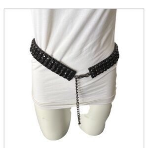 DKNY Rhinestone Belt Black Leather Size S/M